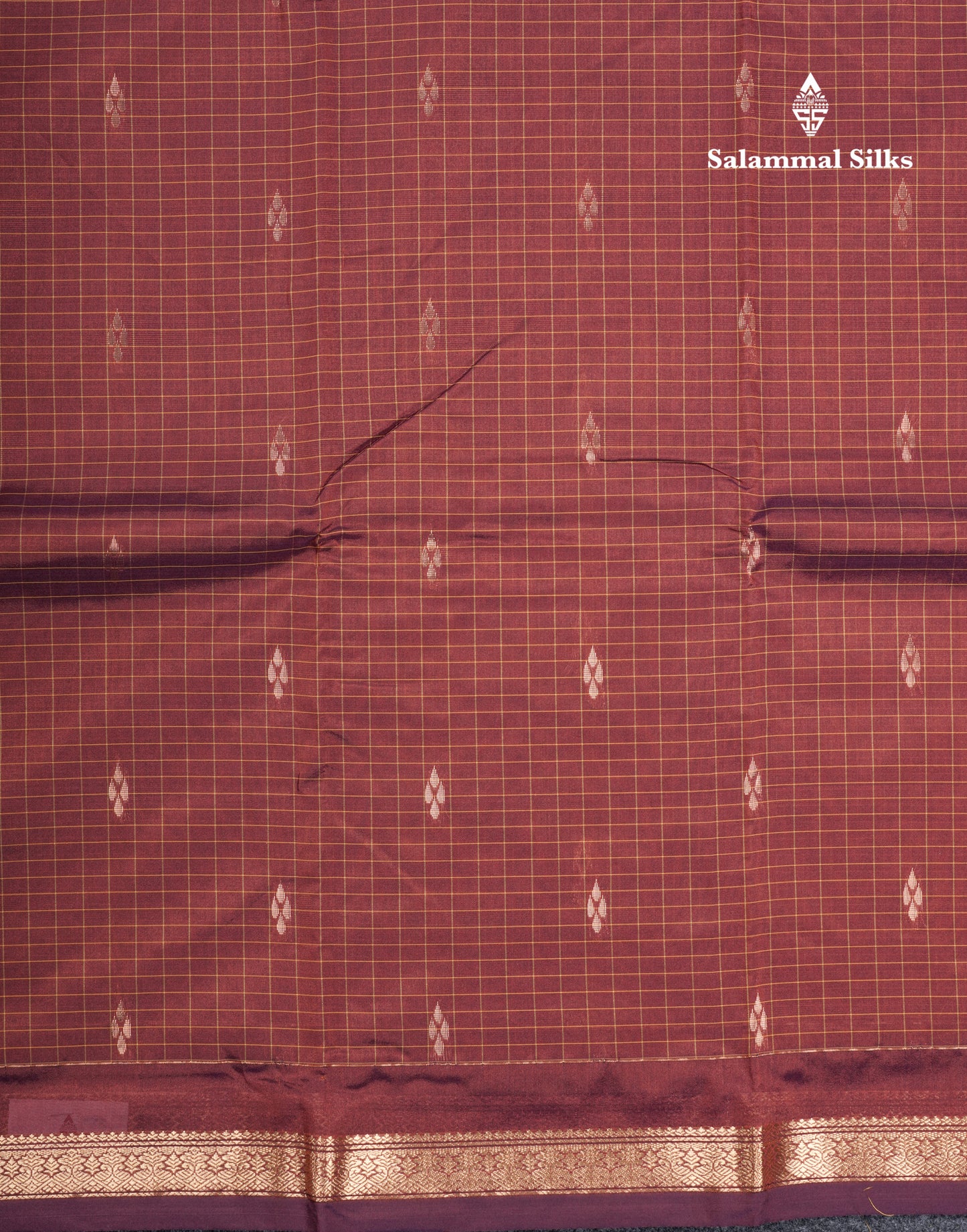 Mustard Yellow Checks With Butta Light Weight Semi Silk Saree With Small Border