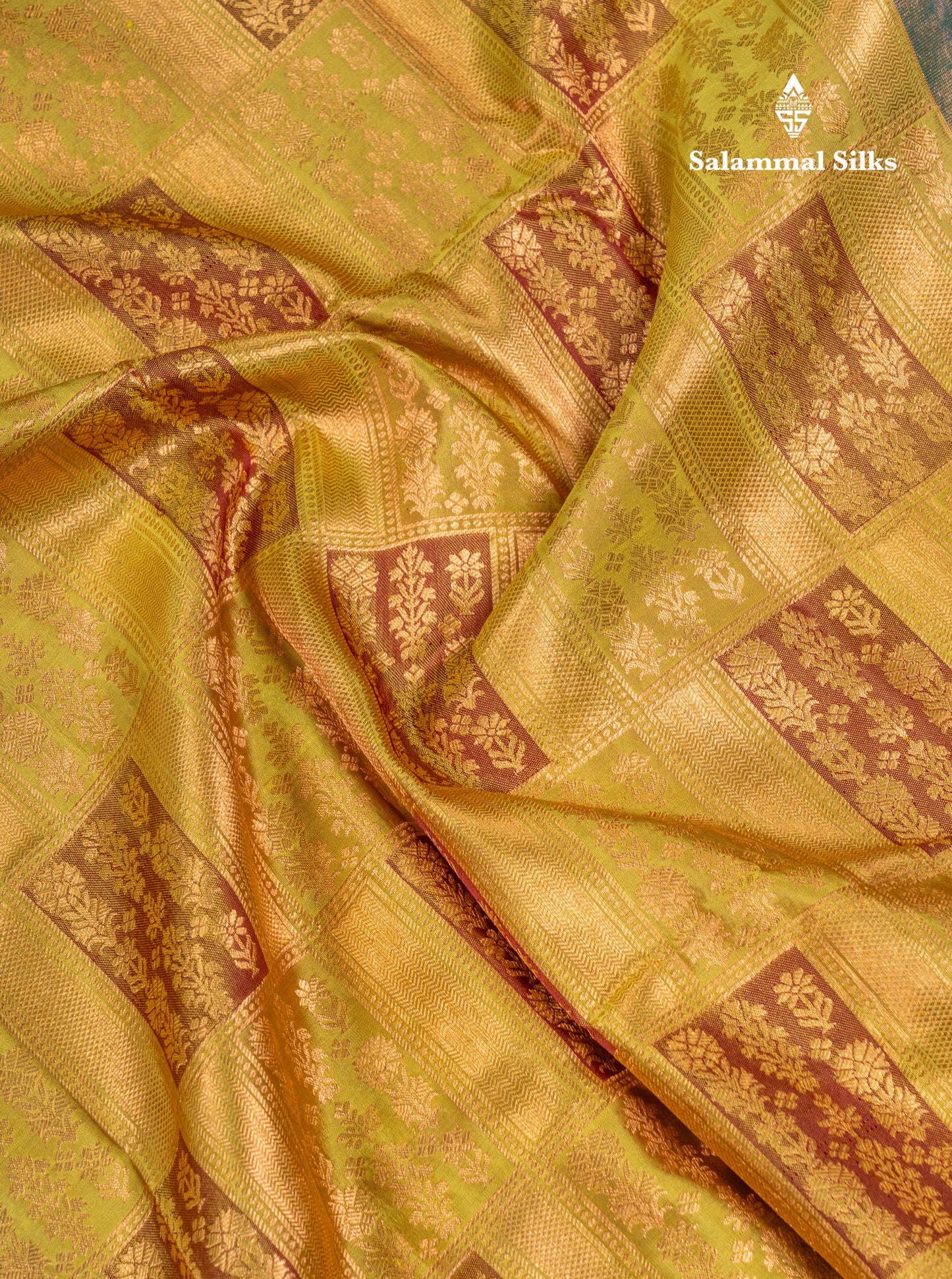 Light Mustard Yellow Bridal Pure Kanjivaram Silk Saree With Contrast Peacock Blue Traditional Border