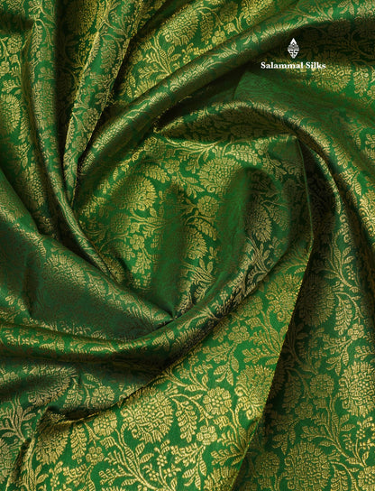 Beautiful Korvai Bottle Green Pure Kanjivaram Silk Saree (2G) Zari With Contrast Chilly Red Border