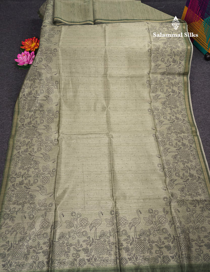 Sandal Colour Semi Tussar Fancy Saree With Designer Blouse