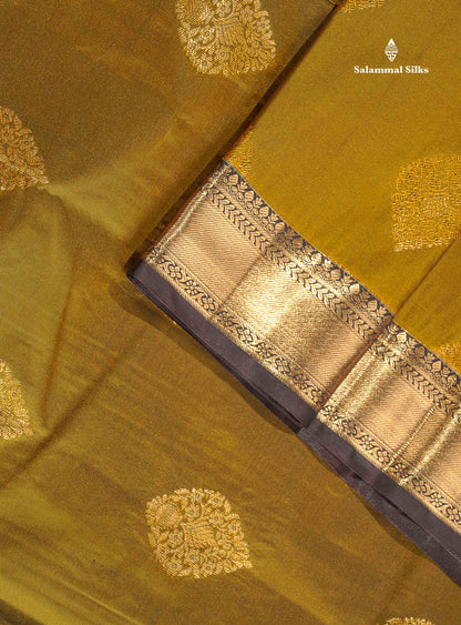 Semi Silk Saree - Dual Tone Green Colour Body With Contrast Dark Brown Traditional Evening Morning Border