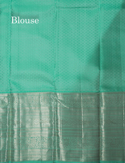 Onion Pink Pure Kanjivaram Silk Saree (2G) Zari With Contrast Rama Green Border