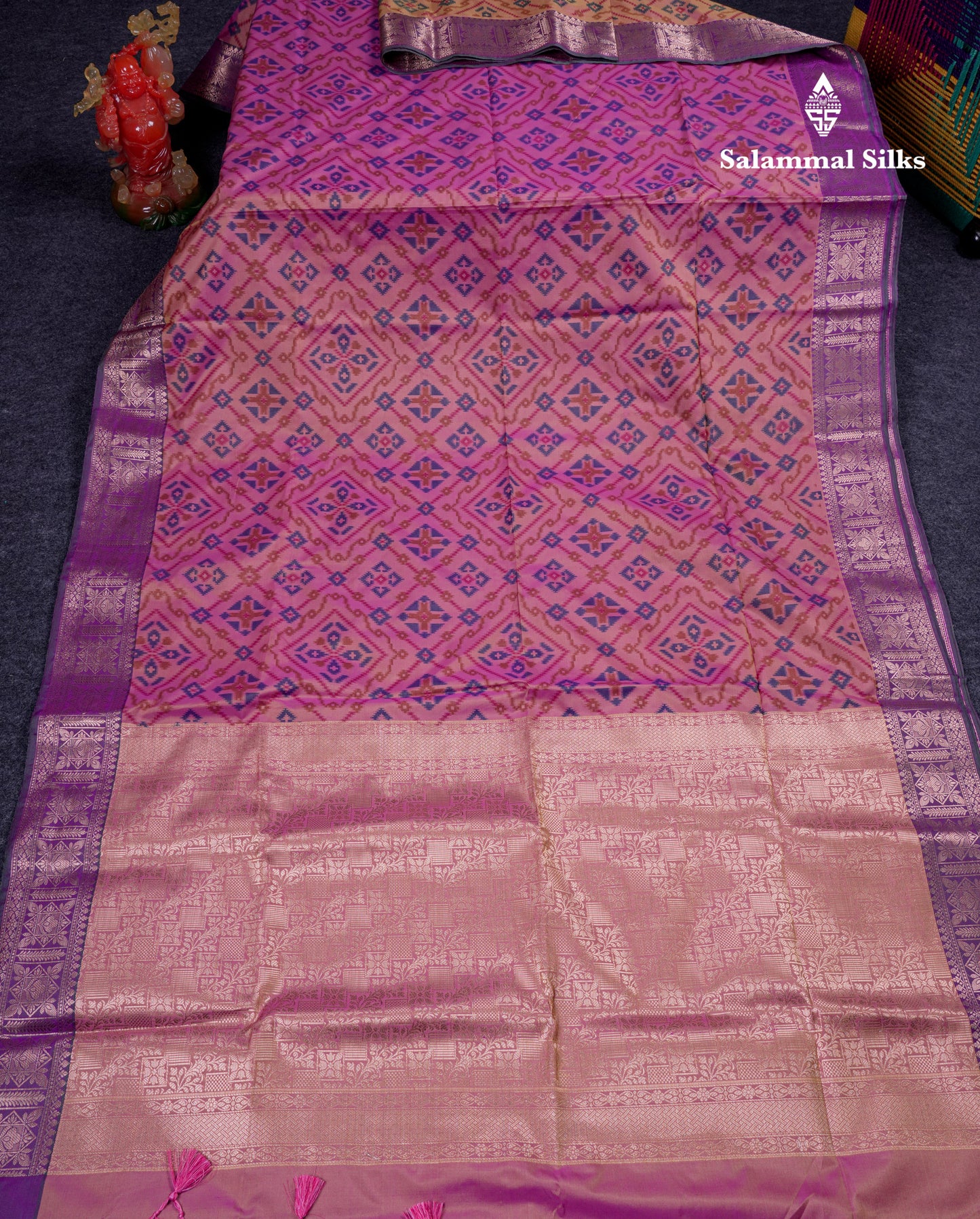 Beautiful Light Pink Semi Soft Silk Saree With Contrast Purple Fancy Border