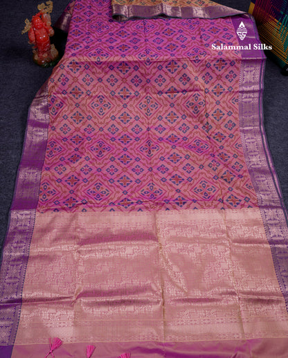 Beautiful Light Pink Semi Soft Silk Saree With Contrast Purple Fancy Border