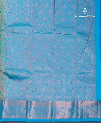 Saffire Green Bridal Pure Mix Kanjivaram Silk Saree With Contrast Sky Blue Border