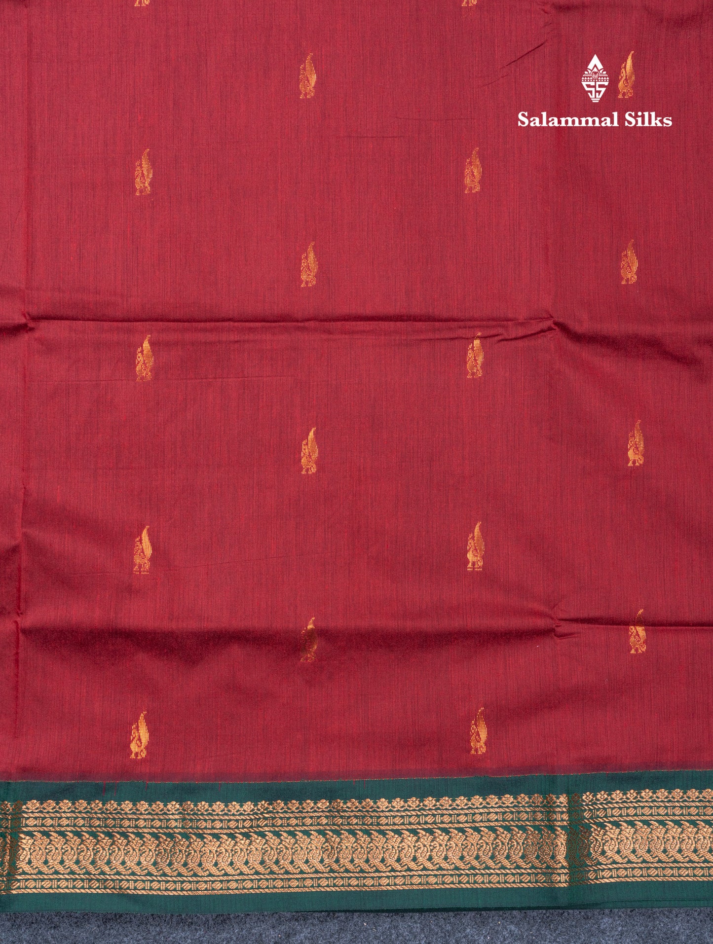 Dark Maroon Kalyani Cotton Saree With Contrast Bottle Green Blouse