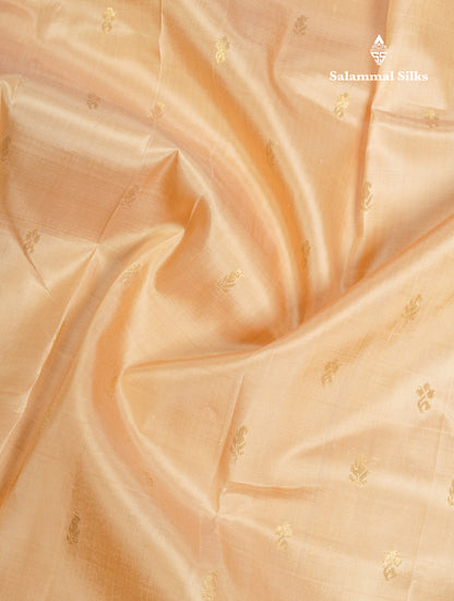 Beige Pure Kanjivaram Silk Saree With Contrast Yellow One Side Border