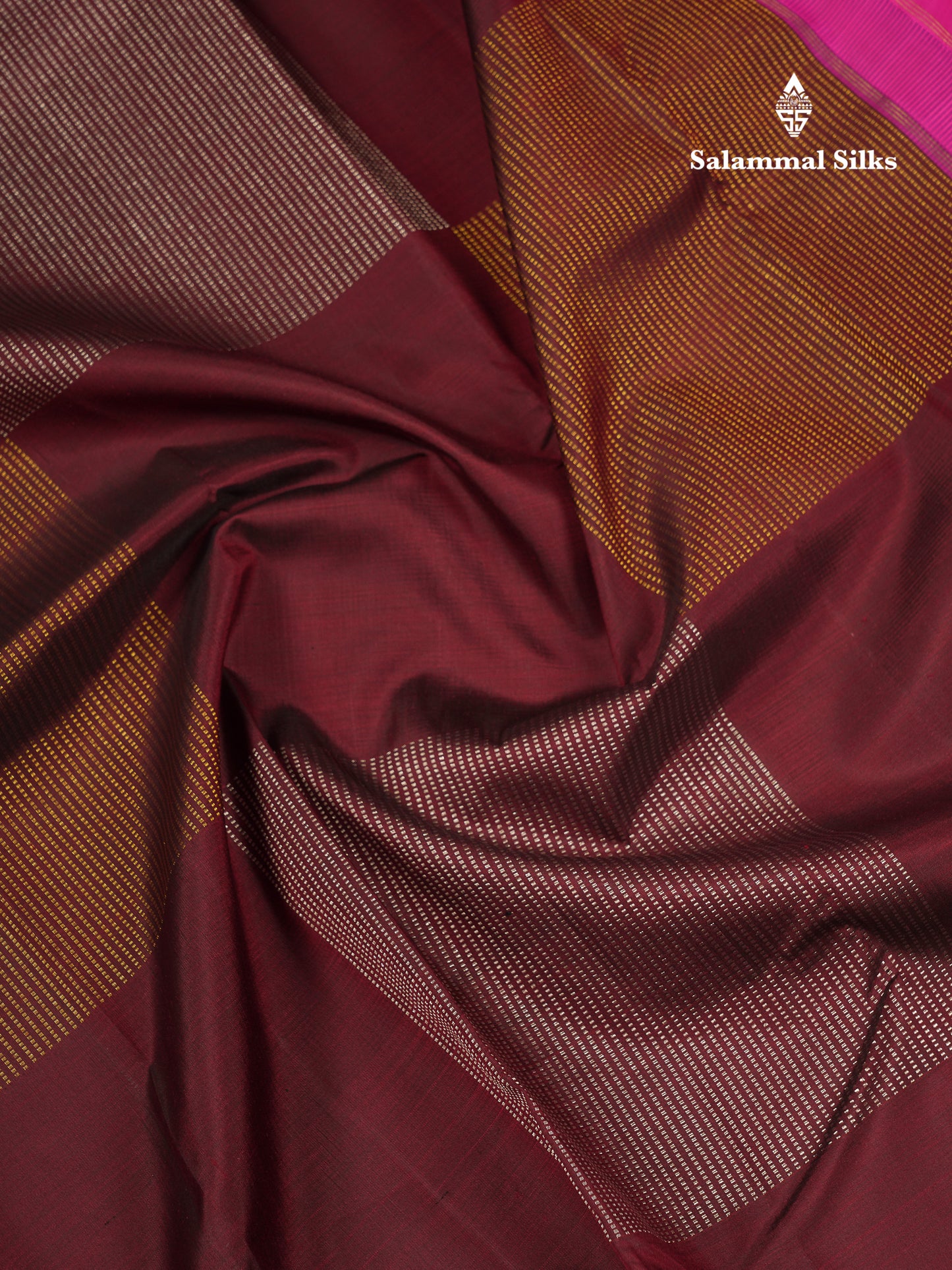 Beautiful Dark Maroon Silver & Gold Zari Fancy Pure Kanjivaram Silk Saree With Contrast Pink Blouse