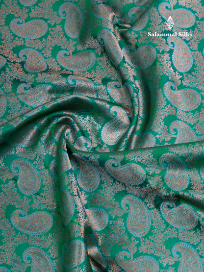 Saffire Green Bridal Pure Mix Kanjivaram Silk Saree With Contrast Sky Blue Border