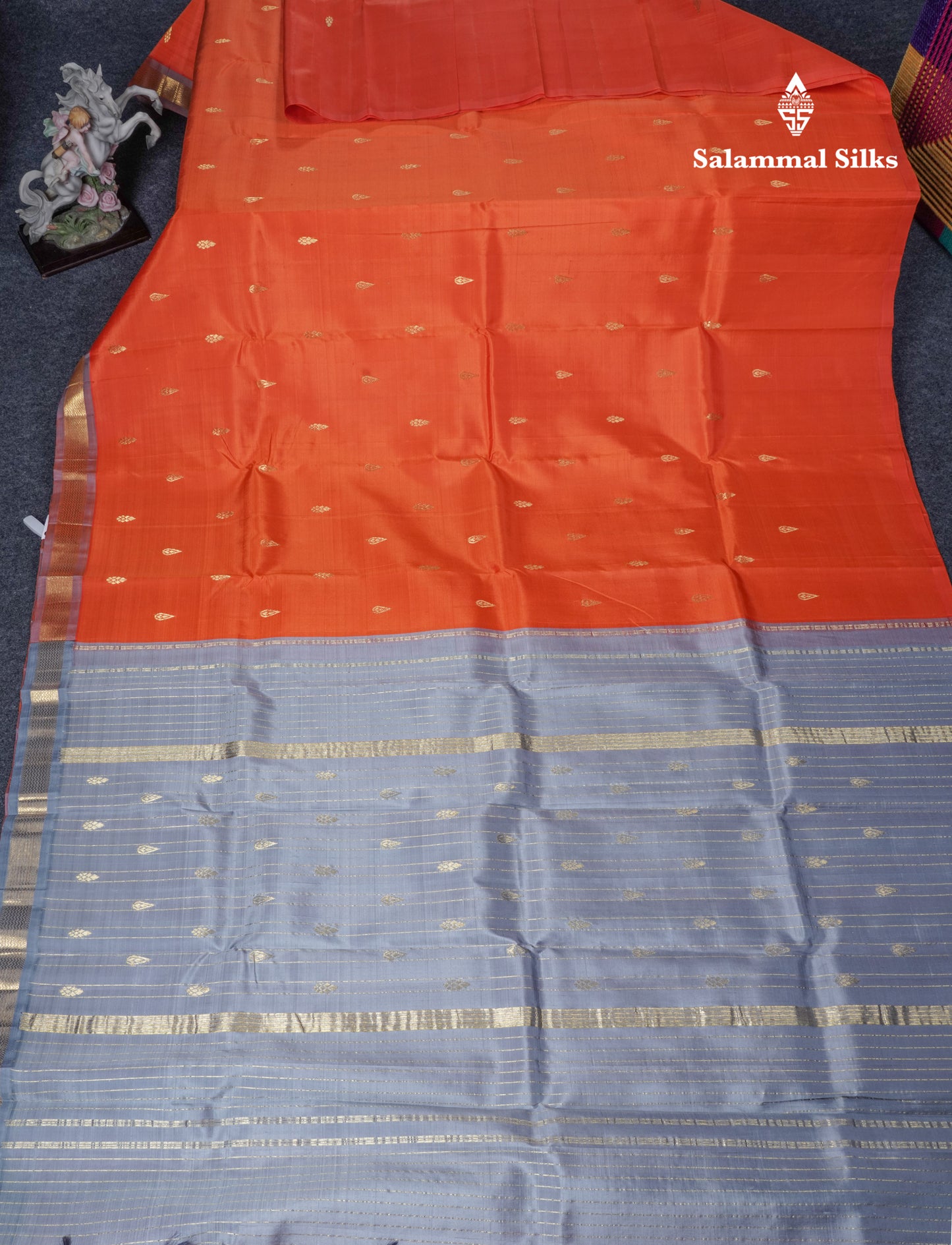 Orange Pure Kanjivaram Silk Saree With One Side Traditional Small Border