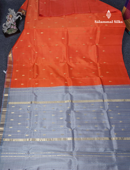Orange Pure Kanjivaram Silk Saree With One Side Traditional Small Border