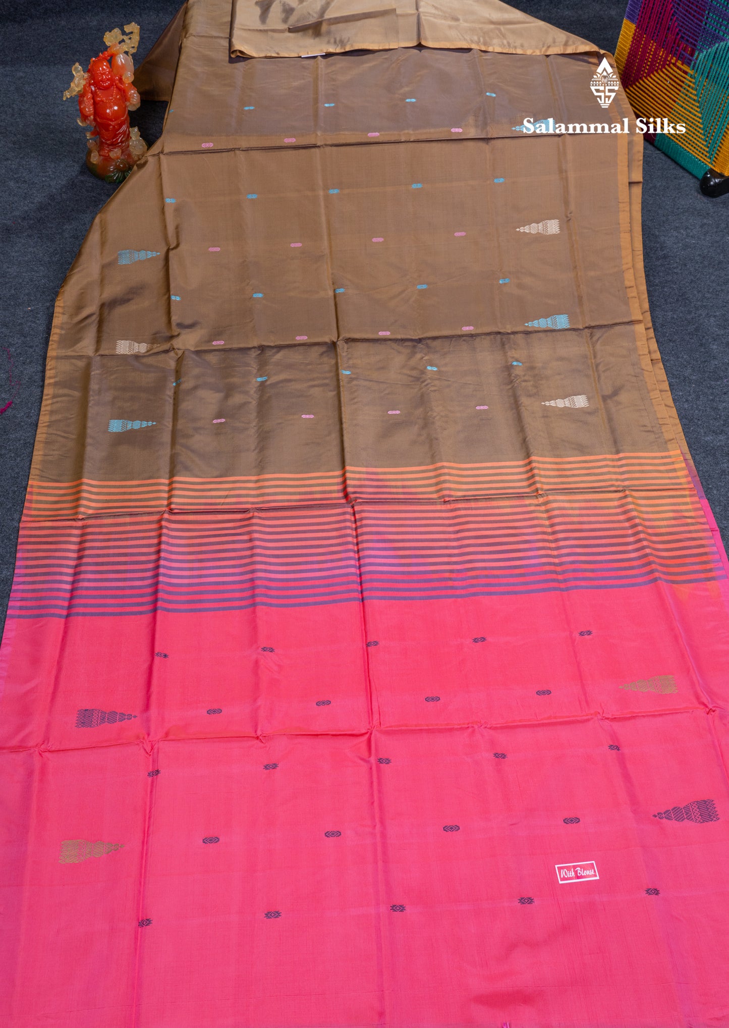 Brown Banana Pinth Saree (Vaazhainaar Pattu) With Contrast Pink Blouse