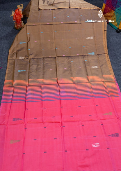 Brown Banana Pinth Saree (Vaazhainaar Pattu) With Contrast Pink Blouse