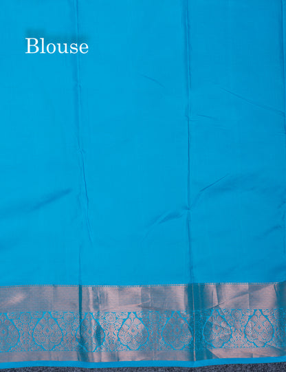 Saffire Green Bridal Pure Mix Kanjivaram Silk Saree With Contrast Sky Blue Border