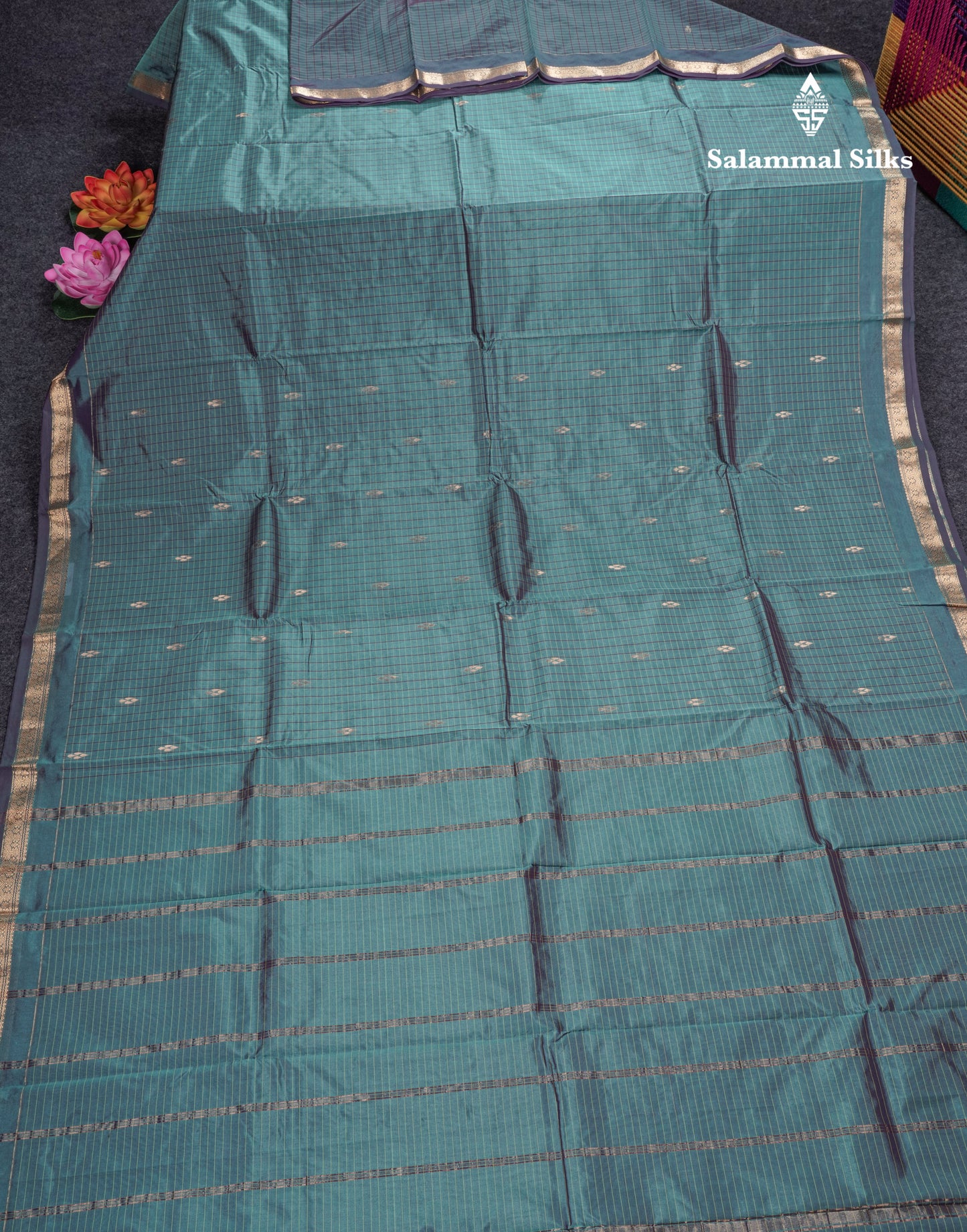 Mustard Yellow Checks With Butta Light Weight Semi Silk Saree With Small Border