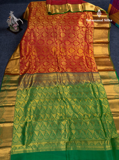 Maroon Bridal Pure Kanjivaram Silk Saree With Contrast Green Blouse