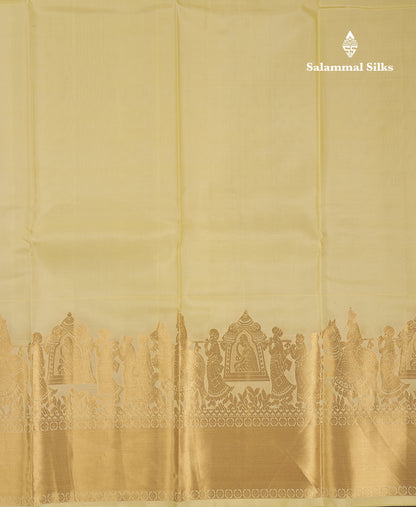 Beautiful Light Yellow Pure Kanjivaram Silk Saree With Traditional Pallaku Border