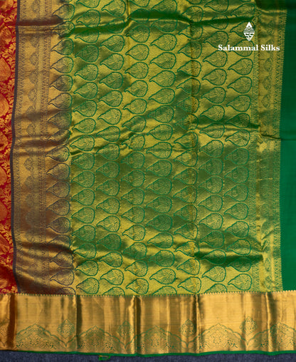 Maroon Bridal Pure Kanjivaram Silk Saree With Contrast Green Blouse