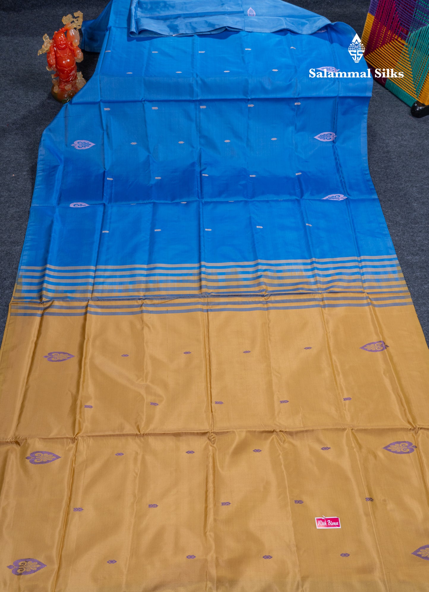 Blue Banana Pinth Saree (Vaazhainaar Pattu) With Contrast Dark Sandal Blouse