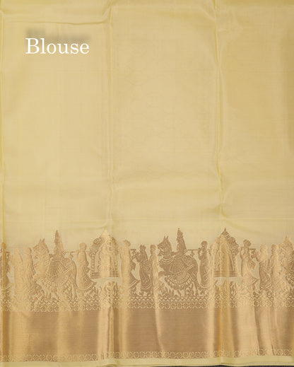 Beautiful Light Yellow Pure Kanjivaram Silk Saree With Traditional Pallaku Border