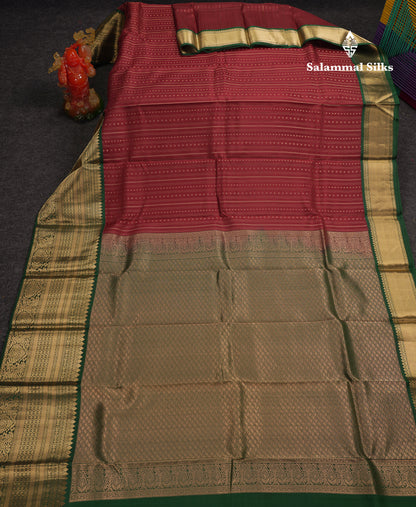 Beautiful Dark Maroon Pure Kanjivaram Silk Saree with Contrast Bottle Green Traditional Evening Morning Border