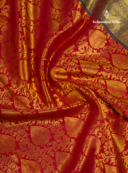 Maroon Bridal Pure Kanjivaram Silk Saree With Contrast Green Blouse