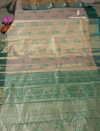Light Green Tissue Bridal Semi Silk Saree With Contrast Magenta Border