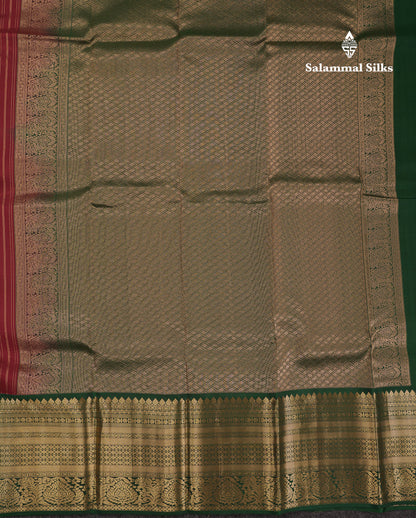 Beautiful Dark Maroon Pure Kanjivaram Silk Saree with Contrast Bottle Green Traditional Evening Morning Border