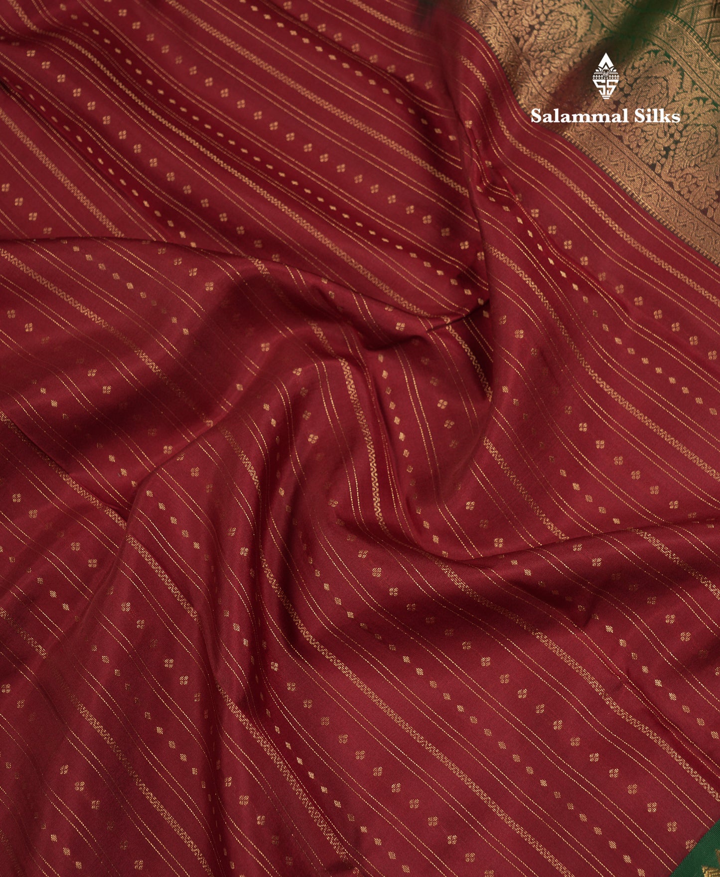 Beautiful Dark Maroon Pure Kanjivaram Silk Saree with Contrast Bottle Green Traditional Evening Morning Border