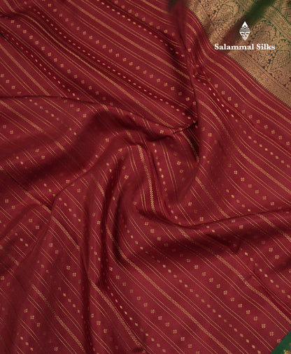 Beautiful Dark Maroon Pure Kanjivaram Silk Saree with Contrast Bottle Green Traditional Evening Morning Border