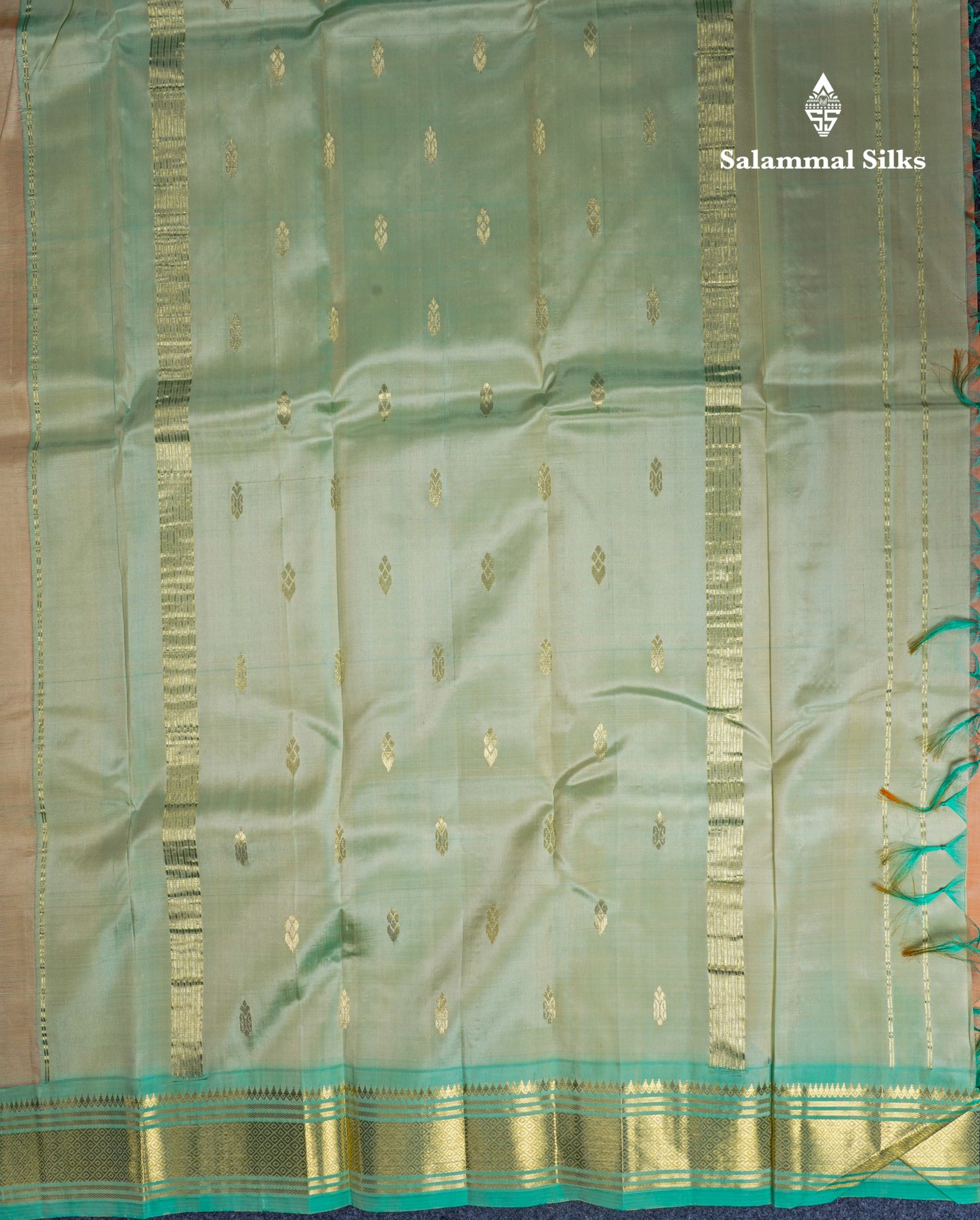 Peach Pure Kanjivaram Silk Saree With Contrast Rexona One Side Border