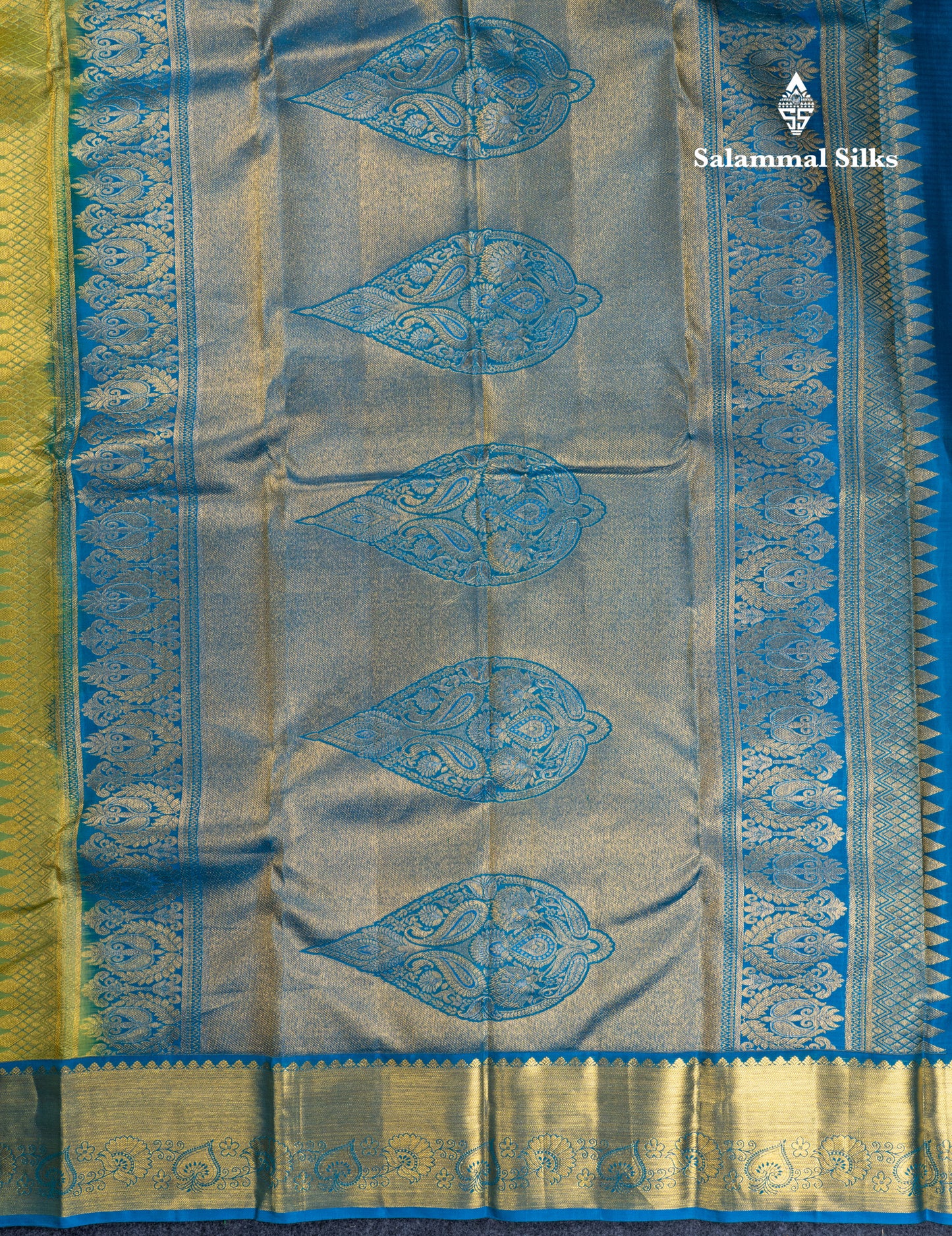 Parrot Green Bridal Pure Kanjivaram Silk Saree With Contrast Peacock Blue Blouse