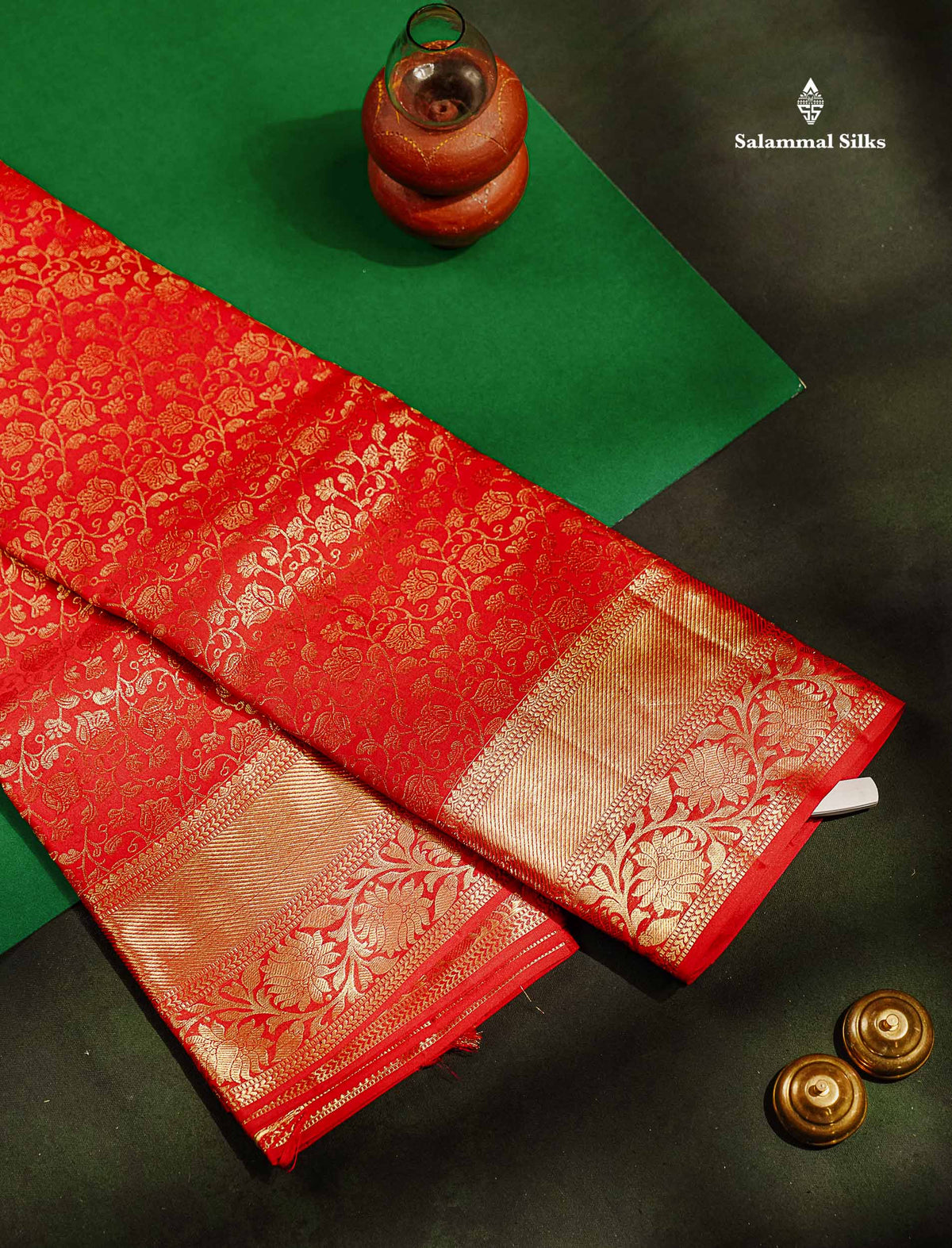 Beautiful Red Bridal Pure Kanjivaram Silk Saree With Traditional Border