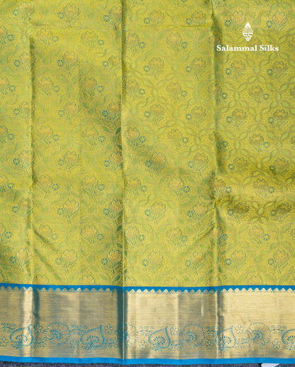 Parrot Green Bridal Pure Kanjivaram Silk Saree With Contrast Peacock Blue Blouse