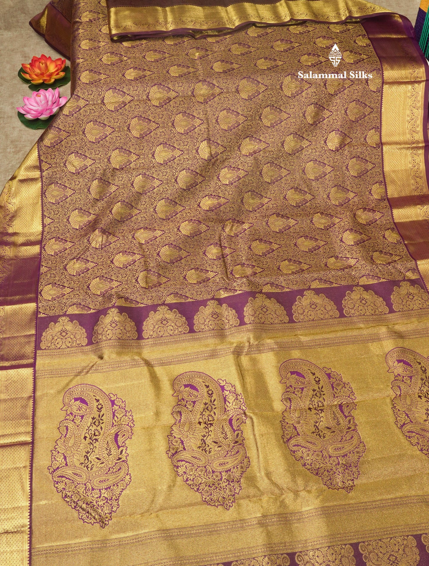 Purple Beautiful Bridal Pure Kanjivaram Silk Saree With Gold Zari Border