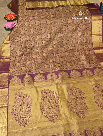 Purple Beautiful Bridal Pure Kanjivaram Silk Saree With Gold Zari Border