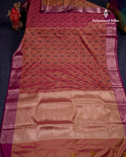 Beautiful Light Orange Semi Soft Silk Saree With Contrast Pink Fancy Border