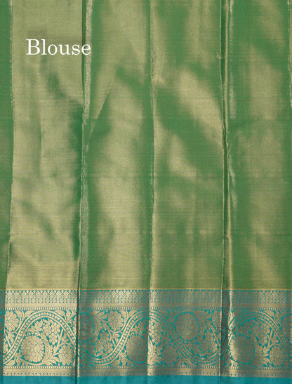 Light Green Tissue Bridal Semi Silk Saree With Contrast Magenta Border