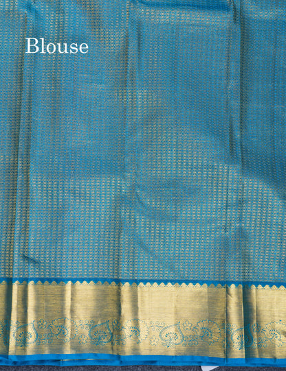 Parrot Green Bridal Pure Kanjivaram Silk Saree With Contrast Peacock Blue Blouse