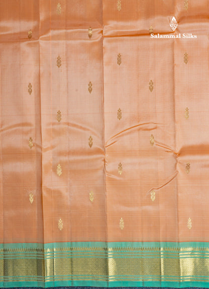 Peach Pure Kanjivaram Silk Saree With Contrast Rexona One Side Border
