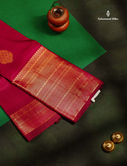 Beautiful Dual Tone Magenta Pure Kanjivaram Silk Saree With Traditional Evening Morning Border