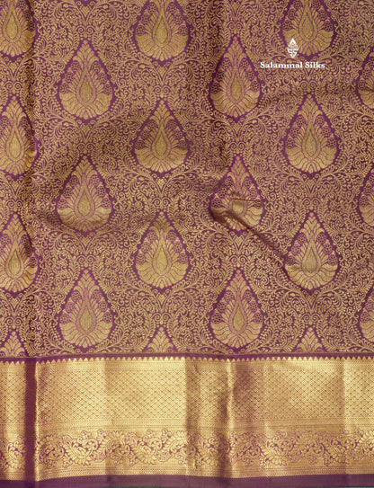 Purple Beautiful Bridal Pure Kanjivaram Silk Saree With Gold Zari Border