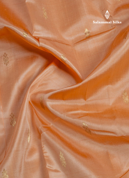 Peach Pure Kanjivaram Silk Saree With Contrast Rexona One Side Border