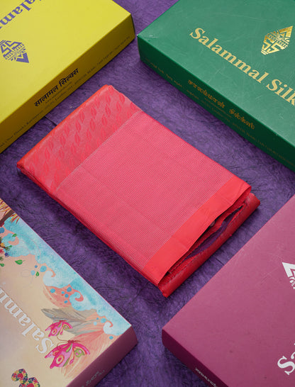 Beautiful Dual Tone Pinkish Peach Fancy Pure Kanjivaram Silk Saree With Contrast Violet Blouse