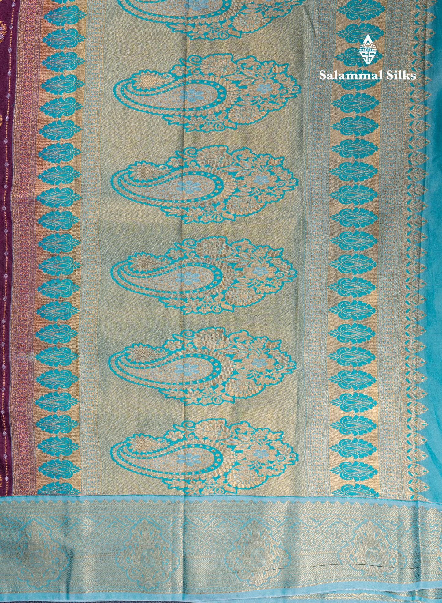 Dark Purple Semi Silk Saree With Contrast Pastel Blue Border