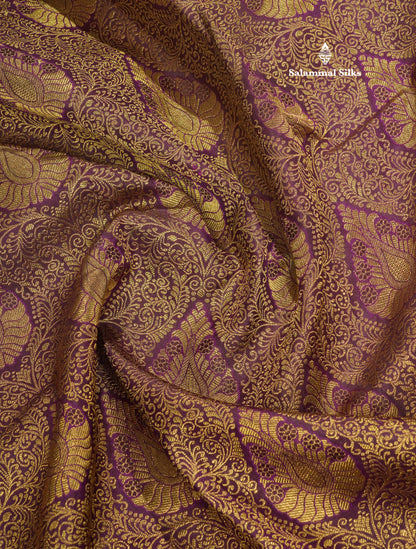 Purple Beautiful Bridal Pure Kanjivaram Silk Saree With Gold Zari Border