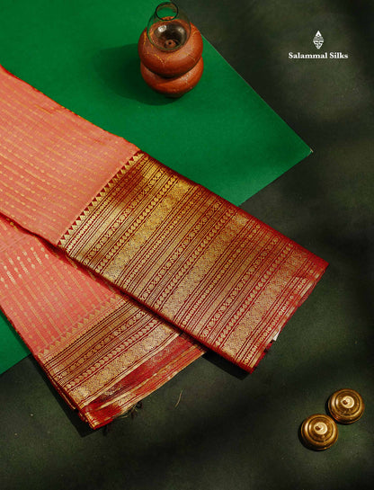 Beautiful Dark Peach Kanjivaram Pure Kanjivaram Silk Saree With Contrast Maroon Traditional Evening Morning Border