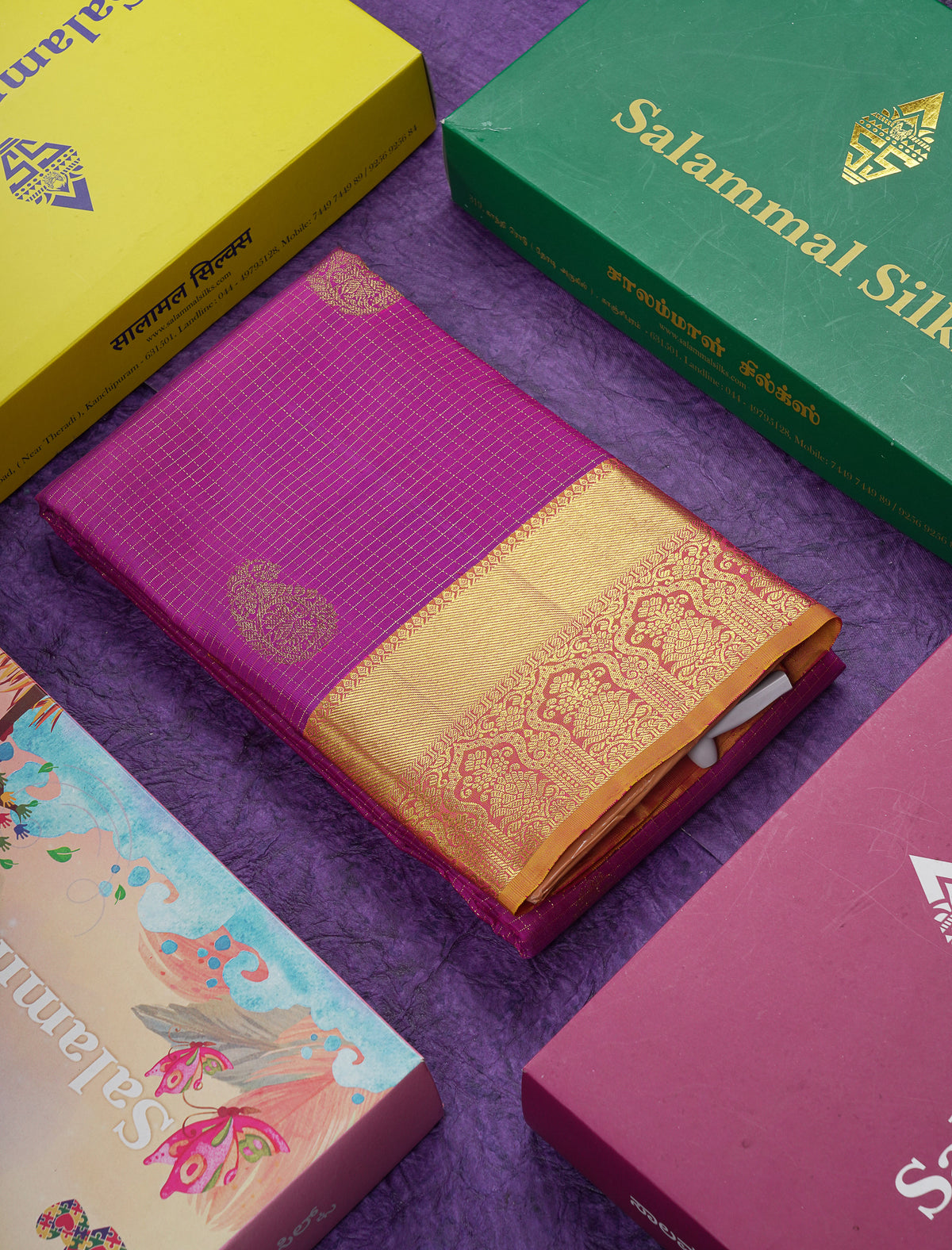 Beautiful Vadamalli Zari Checks With Mango Butta Pure Kanjivaram Silk Saree With Contrast Mustard Yellow Traditional Border