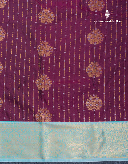 Dark Purple Semi Silk Saree With Contrast Pastel Blue Border