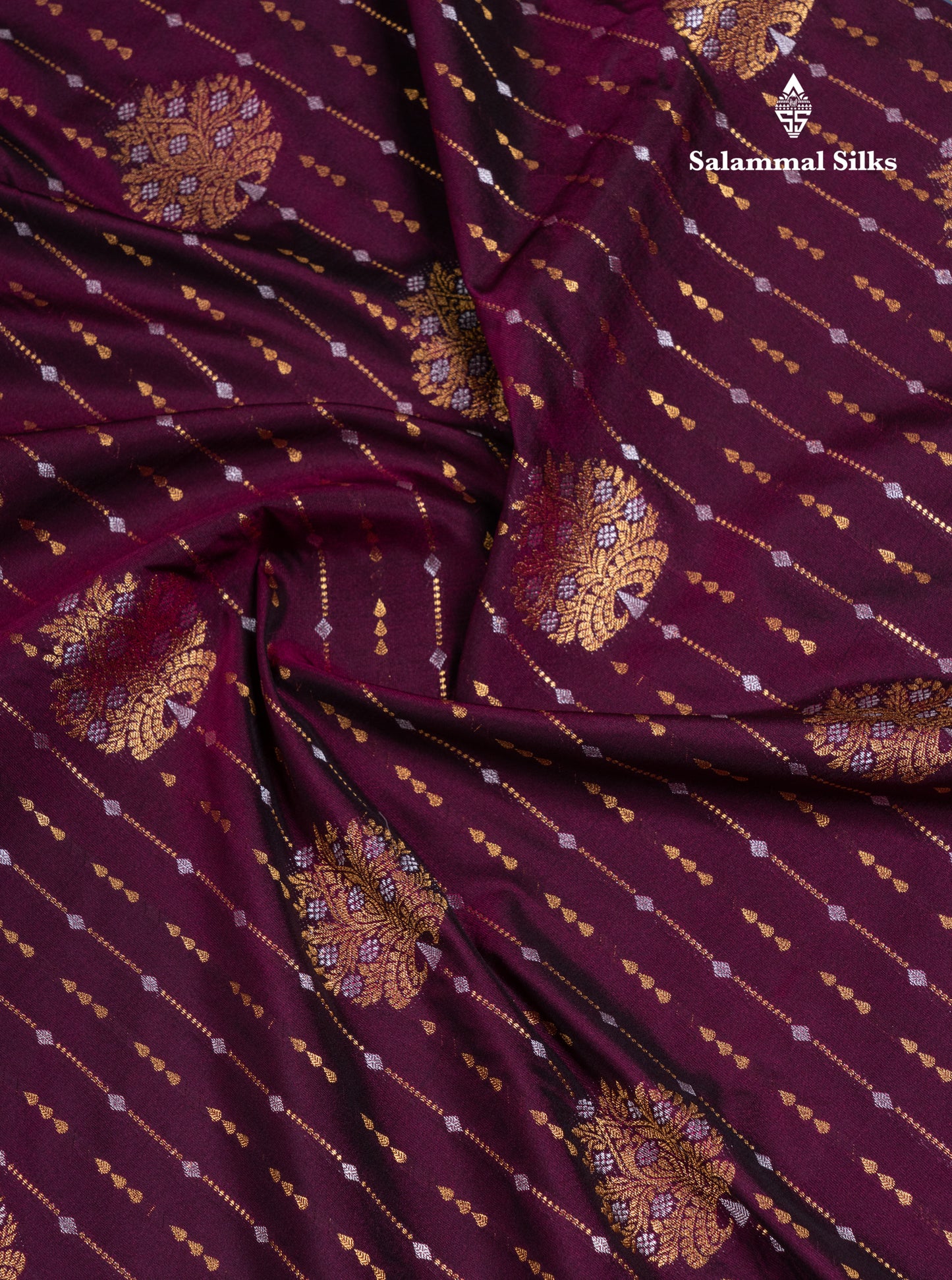 Dark Purple Semi Silk Saree With Contrast Pastel Blue Border
